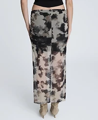 Kenneth Cole Women's Side Ruched Printed Mesh Midi Skirt