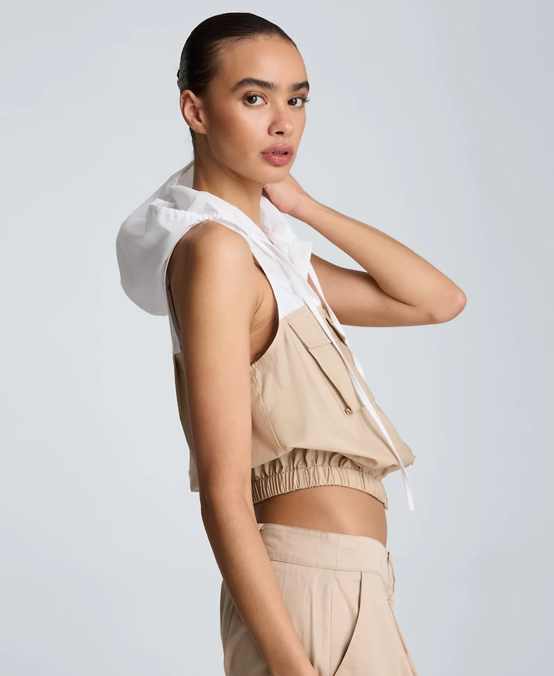 Kenneth Cole Women's Hooded Sleeveless Crop Top