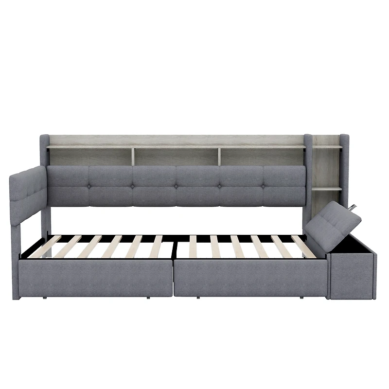 Streamdale Furniture Upholstered Daybed with Storage, Drawers, Usb, Led and Shelves
