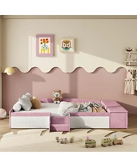 Streamdale Furniture Velvet Daybed with Stairs, Gas Lift Storage, and Padded Guardrails