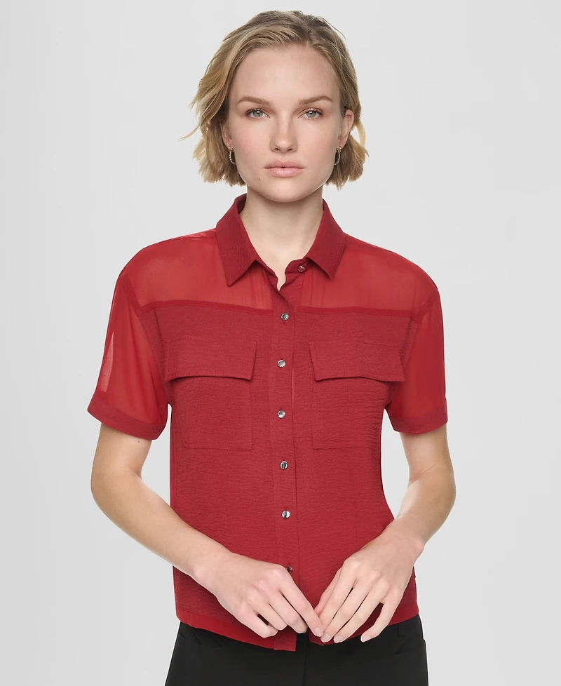 Dkny Women's Collared Short Sleeve Camp Shirt