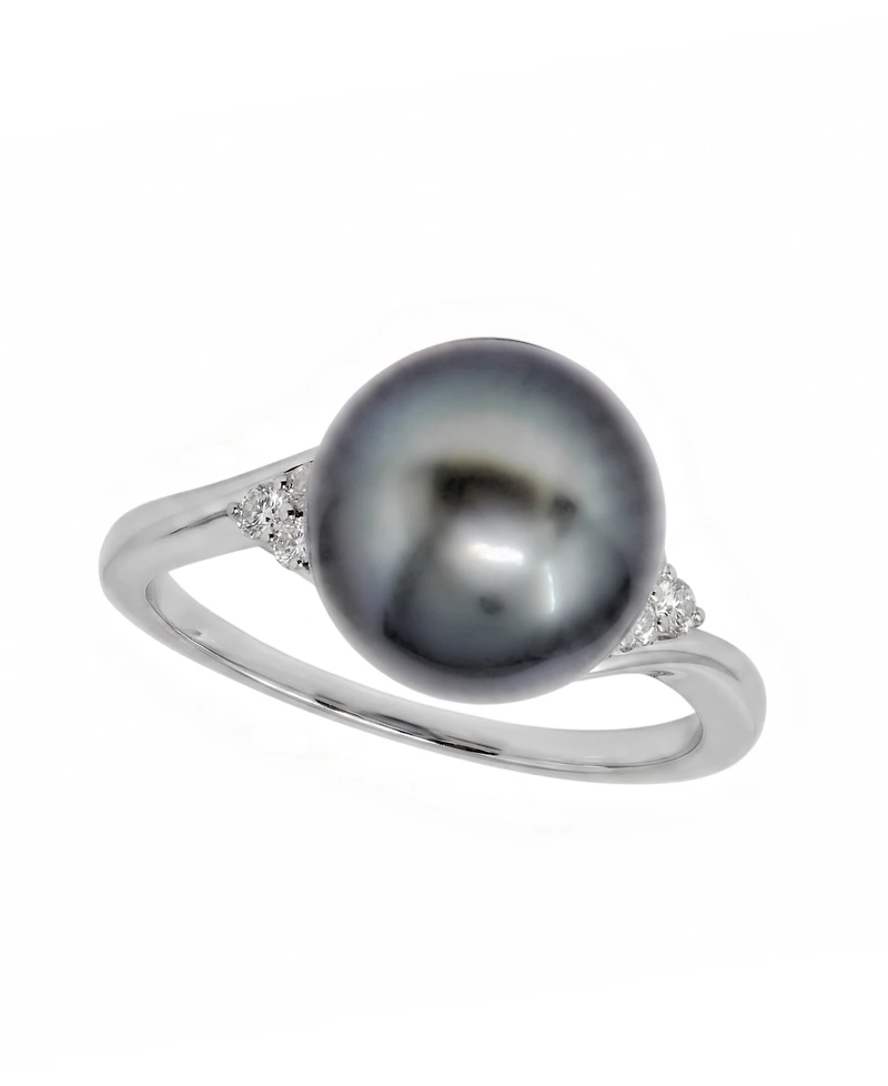Macy's Cultured Tahitian Pearl (10mm) & Diamond (1/10 ct. t.w.) Ring in 14k White Gold
