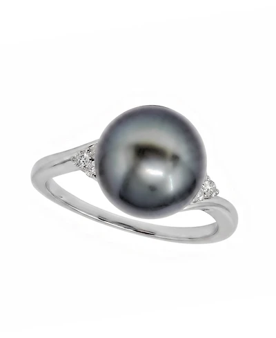 Macy's Cultured Tahitian Pearl (10mm) & Diamond (1/10 ct. t.w.) Ring in 14k White Gold