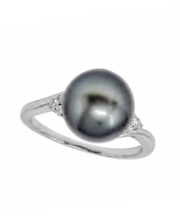 Macy's Cultured Tahitian Pearl (10mm) & Diamond (1/10 ct. t.w.) Ring in 14k White Gold