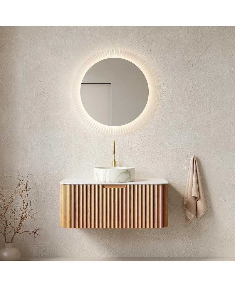 Sillysis Wall Mounted Bathroom Vanity with Sintered Stone Top, Round Ceramic Basin, Soft Close Drawer, Pre-assembled