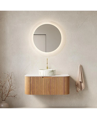 Sillysis Wall Mounted Bathroom Vanity with Sintered Stone Top, Round Ceramic Basin, Soft Close Drawer, Pre-assembled
