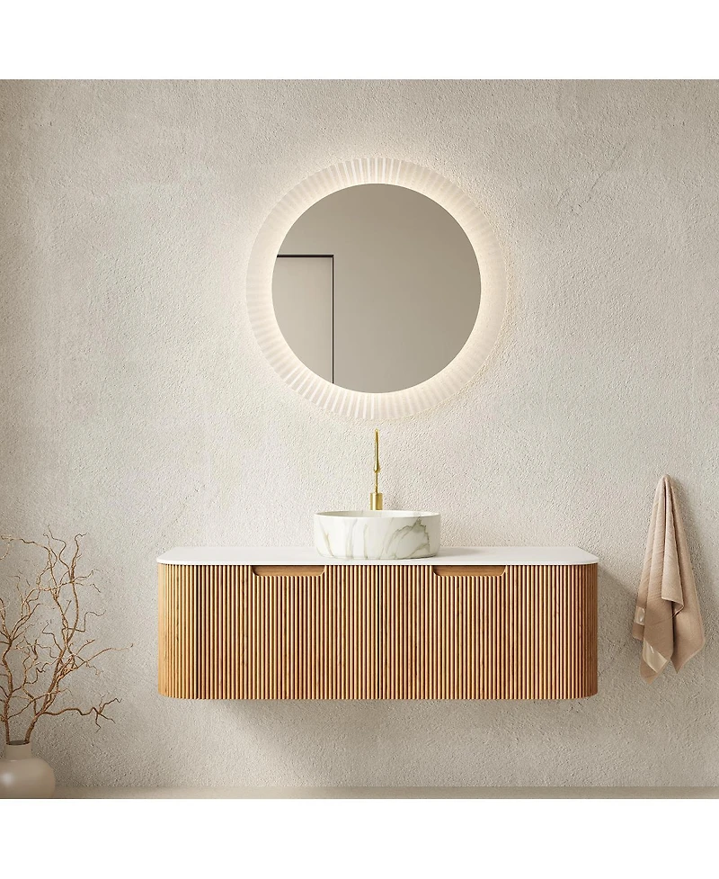 Sillysis Wall Mounted Bathroom Vanity with Sintered Stone Top, Round Ceramic Basin, Soft Close Drawer, Pre-assembled