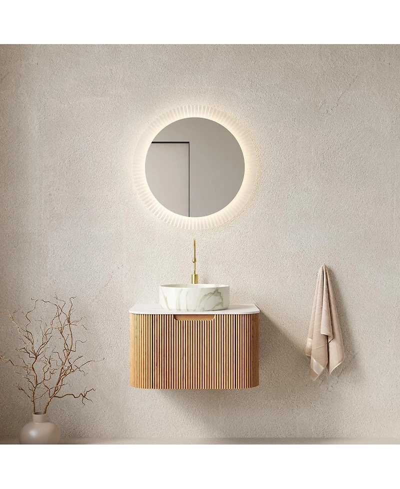 Sillysis Wall Mounted Bathroom Vanity with Sintered Stone Top, Round Ceramic Basin, Soft Close Drawer, Pre-assembled