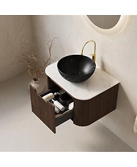 Sillysis Wall Mounted Bathroom Vanity with Ceramic Basin, Sintered Stone Countertop, Soft Close Drawer, Pre-assembled