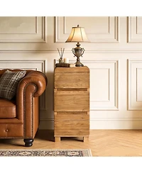 Tribesigns 3 Drawers Solid Wood Side End Table for Living Room