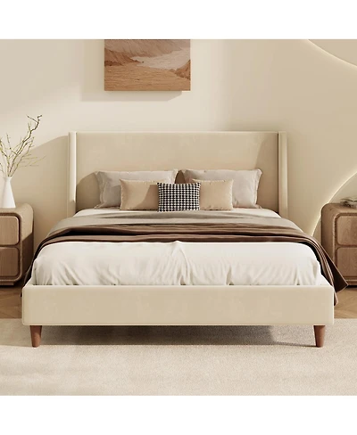 Streamdale Furniture Modern Velvet Wingback Platform Bed, Queen Size