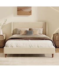 Streamdale Furniture Modern Velvet Wingback Platform Bed, Queen Size
