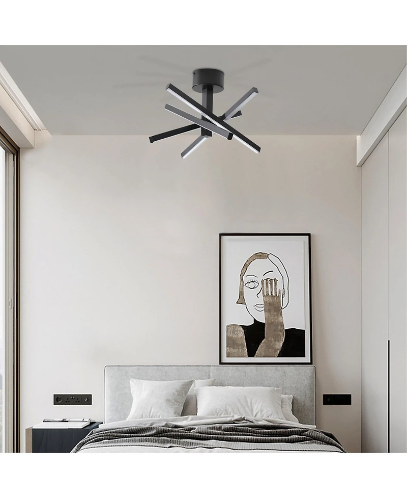 Midola 12 Inch Modern Led Ceiling Light, Geometric Starburst Design with Black Finish for Living Room, Bedroom, and Hallways