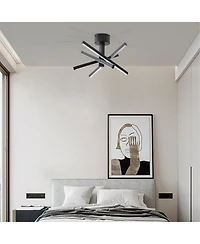 Midola 12 Inch Modern Led Ceiling Light, Geometric Starburst Design with Black Finish for Living Room, Bedroom, and Hallways