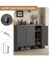 homfan 46 Inch Wooden Shoe Storage Cabinet with Fluted Door and Adjustable Shelves, Large Entryway Organizer Holding 30-35 Pairs for Living Room
