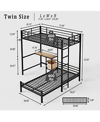 Streamdale Furniture Twin Over Twin L-Shaped Metal Bunk Bed with Desk and Storage