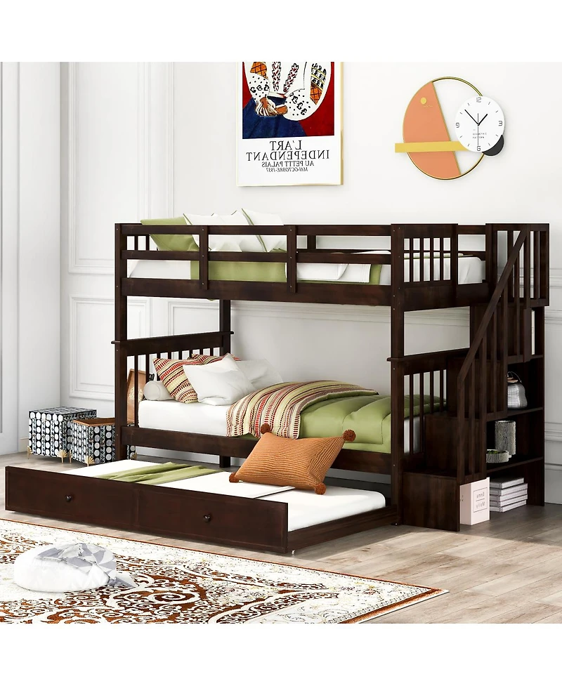 Streamdale Furniture Twin-Over-Twin Stairway Bunk Bed with Trundle - Espresso