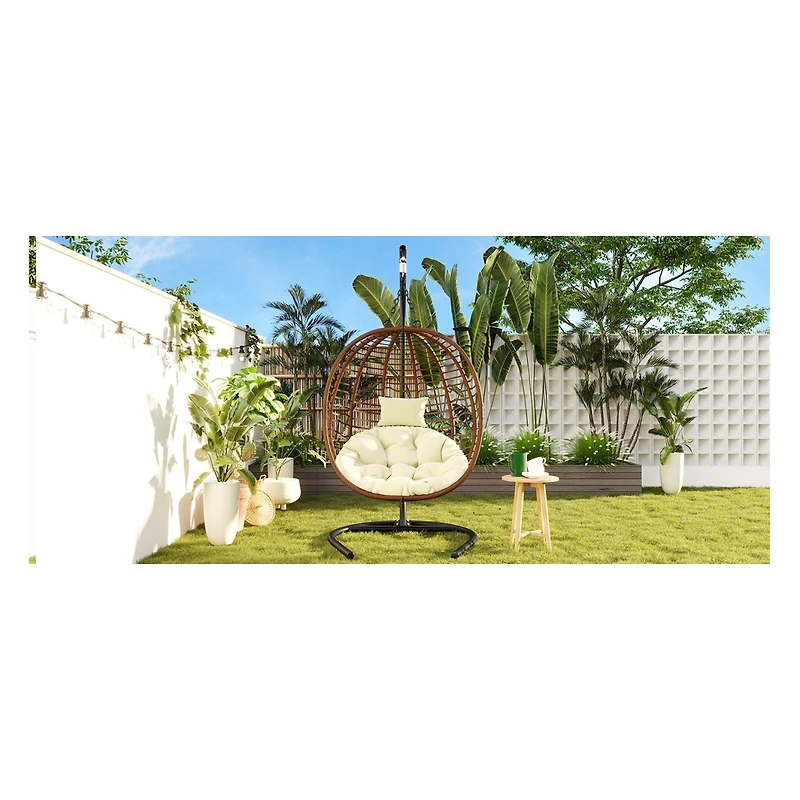 Streamdale Furniture Single Person Folding Hanging Egg Chair with Stand for Indoor and Outdoor Use