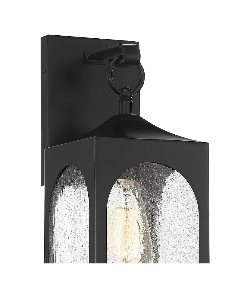 Possini Euro Design Tyne Modern Outdoor Wall Light Fixtures Set of 2 Matte Black Metal 16 1/2" Seedy Glass for Post Exterior Barn Deck