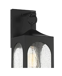Possini Euro Design Tyne Modern Outdoor Wall Light Fixtures Set of 2 Matte Black Metal 16 1/2" Seedy Glass for Post Exterior Barn Deck