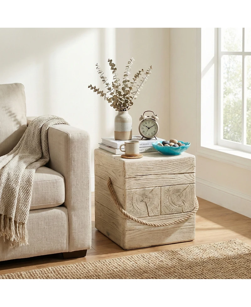 Streamdale Furniture Outdoor Wood Grain Square Side Table with Braided Cord Detail