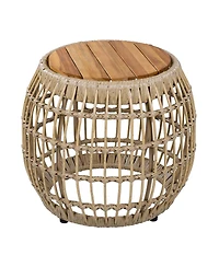 Streamdale Furniture Acacia Wood and Wicker Round Outdoor Side Table - 16.15"