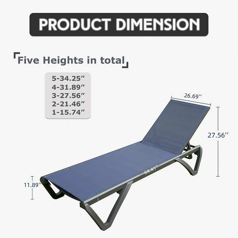 Streamdale Furniture 2-Piece Aluminum Patio Chaise Lounge with Adjustable Backrest