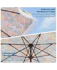 gaomon Patio Outdoor Table Umbrella with Retro Fringe with Crank Handle for Backyard, Pool, Camping, Flower Pattern