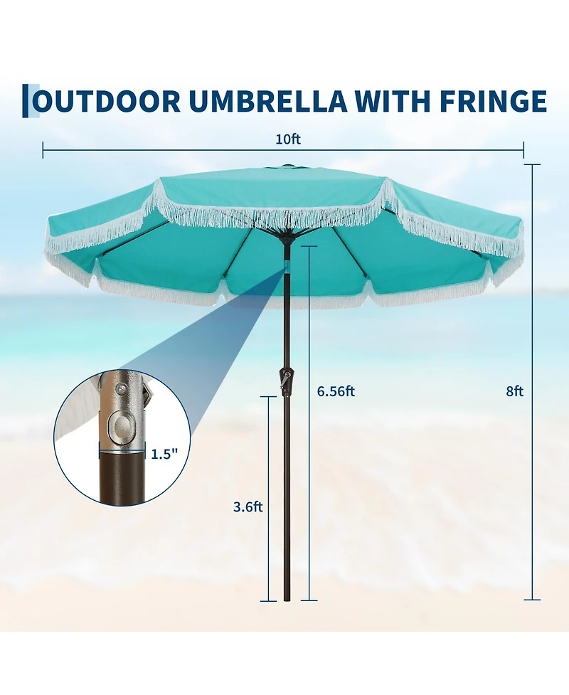 gaomon Patio Outdoor Table Umbrella with Retro Fringe with Crank Handle for Backyard, Pool, Camping