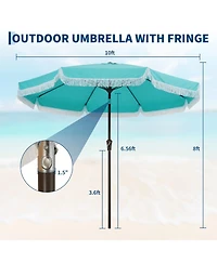 gaomon Patio Outdoor Table Umbrella with Retro Fringe with Crank Handle for Backyard, Pool, Camping