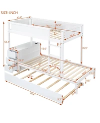 Streamdale Furniture Twin-Over-Twin Bunk Bed with Twin size Trundle, Storage and Desk