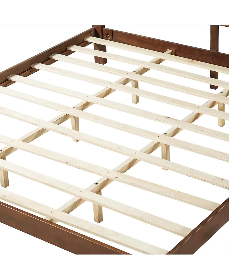Streamdale Furniture Premium Solid Wood King Bed Frame, Walnut, 600lbs Capacity, No Box Spring Needed