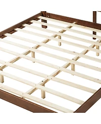 Streamdale Furniture Premium Solid Wood King Bed Frame, Walnut, 600lbs Capacity, No Box Spring Needed