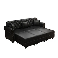Streamdale Furniture 82.6" Faux Leather Chesterfield Sofa with Nailhead Trim and 3 Pillows