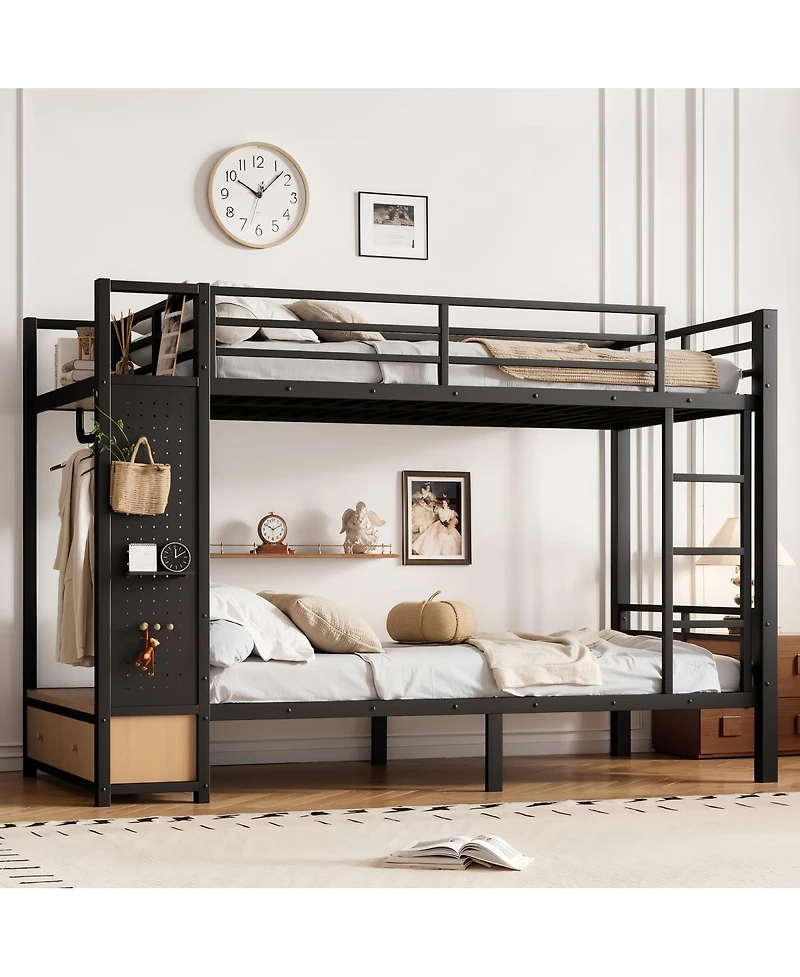 Streamdale Furniture Twin Xl Twin Xl Metal Bunk Bed with Storage, Drawers, and Pegboard