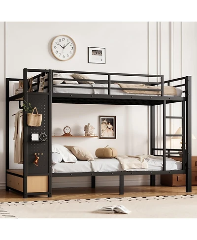 Streamdale Furniture Twin Xl Twin Xl Metal Bunk Bed with Storage, Drawers, and Pegboard
