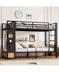 Streamdale Furniture Twin Xl Twin Xl Metal Bunk Bed with Storage, Drawers, and Pegboard