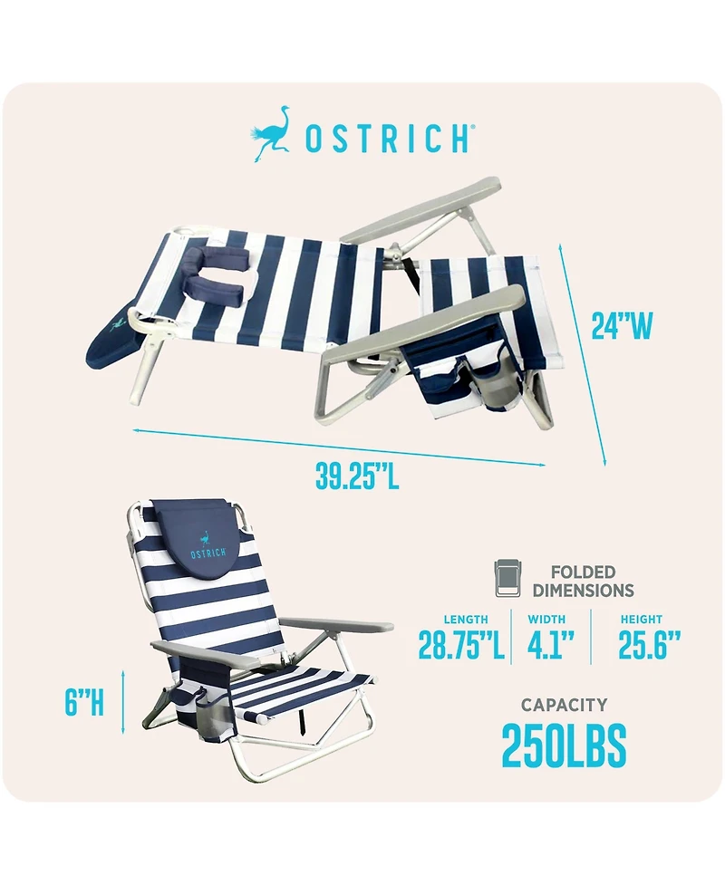 Ostrich The Lightweight Backpacker Portable Reclining Beach Camping Chair Stripe