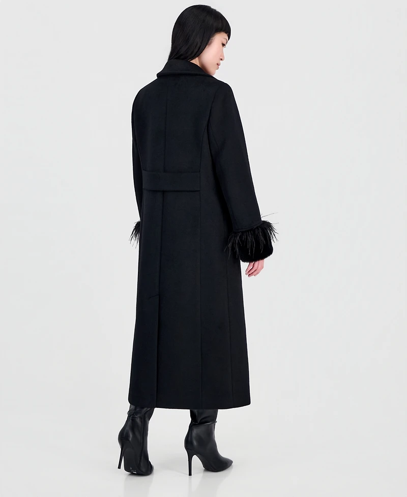 CeCe Women's Faux-Fur and Feather-Trim Maxi Coat