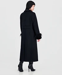 CeCe Women's Faux-Fur and Feather-Trim Maxi Coat