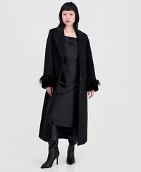 CeCe Women's Faux-Fur and Feather-Trim Maxi Coat