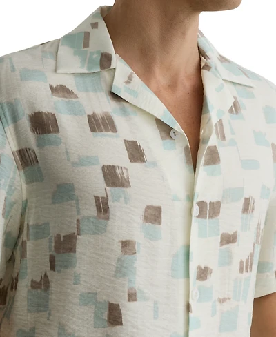 Reiss Men's Vespucci Brushstroke-Print Cuban-Collar Shirt
