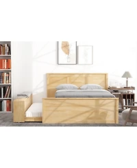 Streamdale Furniture Full Size Wooden Platform bed with Pull Out Trundle,Storage Cabinet