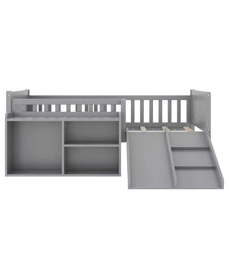 Streamdale Furniture Twin Low Loft Bed with Slide and Movable Bookshelf