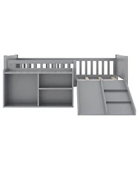 Streamdale Furniture Twin Low Loft Bed with Slide and Movable Bookshelf