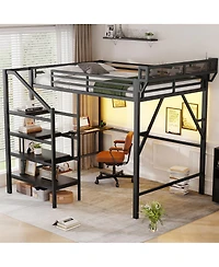 Streamdale Furniture Queen Loft Bed with Foldable Desk, Charging Station, and Storage Staircase