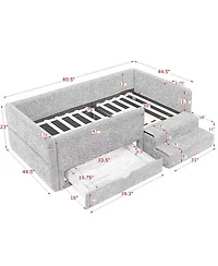 Streamdale Furniture Twin Size Multi-Functional Kids Bed with Guardrails, Storage, and Safety Step