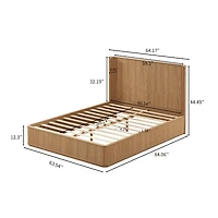 Streamdale Furniture Oak Corrugated Wave Queen Platform Bed Frame, Headboard