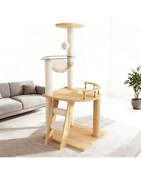 Streamdale Furniture 41.3" Modern Wood Cat Tree With Sisal Scratching Posts And Acrylic Hammock