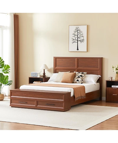 Streamdale Furniture Queen Bed with 3D Geometric Headboard, Storage Bench and 4 Drawers